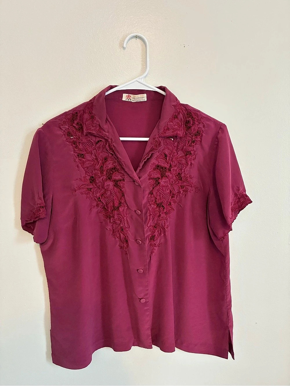 DA FU GUI Embroidered Silk Button Down in Purple